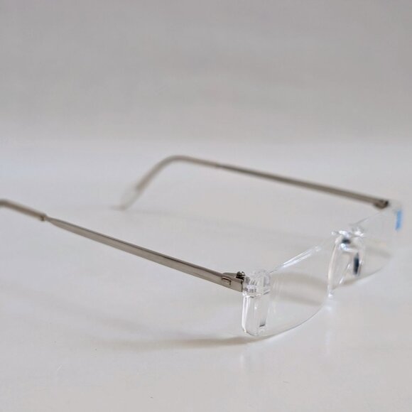 NWT Vintage 90's Small Rectangle Rimless Half Frame Reading Glasses (Silver) - Picture 2 of 4
